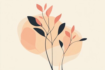 Fototapete - Modern tree icon featuring branches and leaves with a minimalist design against a soft background with subtle colors. Generative AI