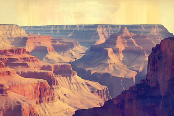 Wall Mural - A retro travel poster of the Grand Canyon with muted colors