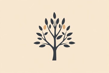 Aufkleber - Stylized tree icon featuring branches and leaves designed for modern aesthetics and versatile applications in various settings. Generative AI