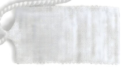 Poster - Blank white clothing label or tag with a matte textured surface against a clean plain white background featuring soft even lighting for a minimalist modern aesthetic