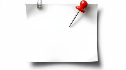 Fototapete - Minimalist paper note with a red thumbtack pinned to a transparent background featuring clean edges and a subtle shadow effect ideal for office reminders business presentations