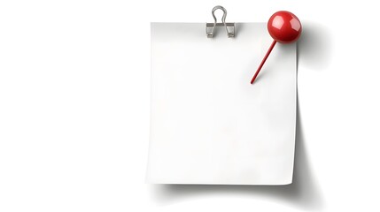 Fototapete - Isolated paper note pinned with a bold red thumbtack on a clear minimalist background  The design is clean and practical suitable for business reminders announcements and creative displays