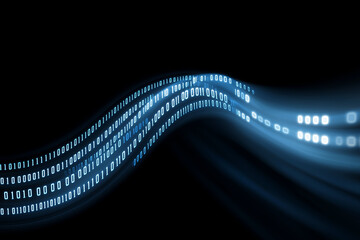 Flowing binary code on black background. Global programming and technology. International programmer's Day