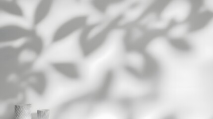 Poster - Soft and dreamy tree leaves shadow delicately overlaying a plain white wall background creating a peaceful timeless and serene atmosphere with subtle light transitions and a calming
