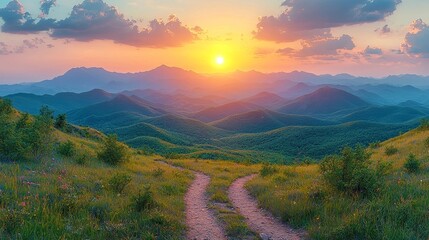 Wall Mural - majestic mountain range illuminated by golden hour sunset glow