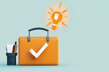 Aufkleber - A simple flat design of a briefcase with a glowing checkmark over it, symbolizing successful employment