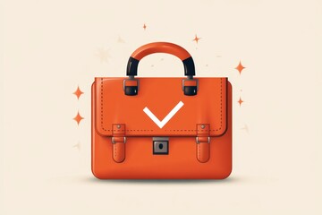 Aufkleber - A simple flat design of a briefcase with a glowing checkmark over it, symbolizing successful employment