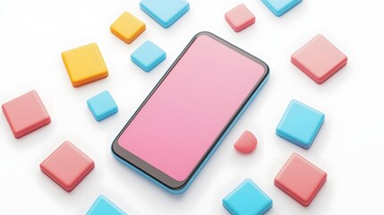 Wall Mural - smartphone with digital marketing interface, corporate branding focus, 3d