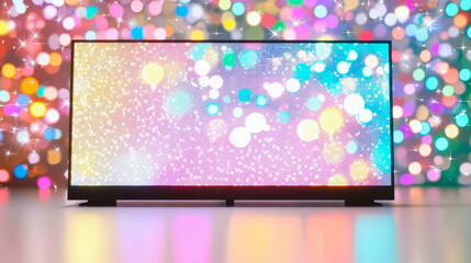 Leinwandbilder - Vibrant light display on screen surrounded by colorful bokeh background at night