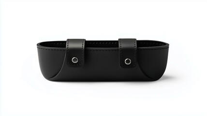 Wall Mural - Ultra-realistic image of a black leather cable organizer with snap closures, isolated on a white background
