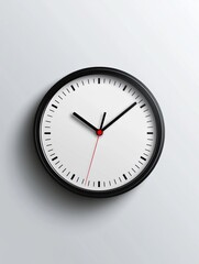 Leinwandbilder - Minimalist wall clock displaying time with black and red hands against a light background indoors. Generative AI