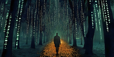 data streaming in the woods, ai generated.