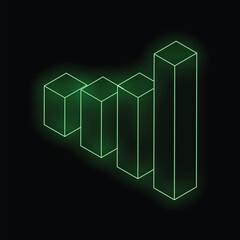 Wall Mural - Green neon light is glowing representing a graph chart increasing on a black background