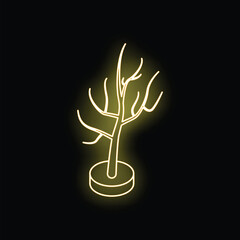 Canvas Print - Yellow neon sign in the shape of a stylized tree, glowing on a black background