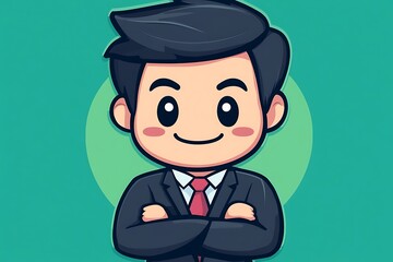 Wall Mural - Smiling Businessman Illustration Happy Leader Character