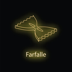 Poster - Neon illustration of farfalle pasta glowing on a black background