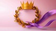 © NAD SANG PAP - Celebration of victory  golden crown and laurel wreath elegant presentation pink background artistic concept