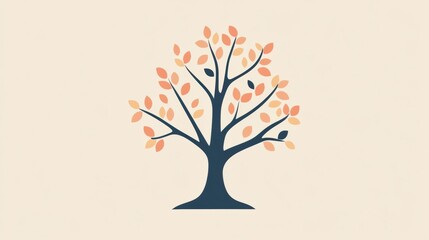 Aufkleber - Stylized tree icon showcasing branches adorned with colorful leaves. Generative AI