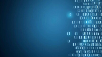 A digital background featuring binary code on a blue backdrop, symbolizing technology and data processing.