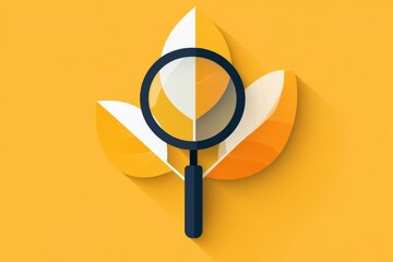 Aufkleber - A flat, simple design of a plant leaf with bold outlines and a magnifying glass over it, illustrating the concept of identifying nature
