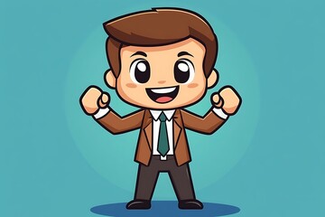 Wall Mural - 3D Cartoon Boy Executive Celebrating Success