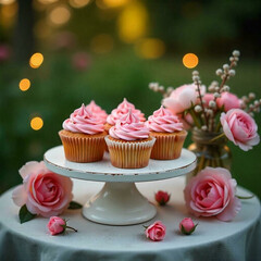 Canvas Print - Pink Rose Flavored  Cupcakes 