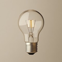 Poster - Classic light bulb with a vintage design illuminated against a smooth beige background. Generative AI