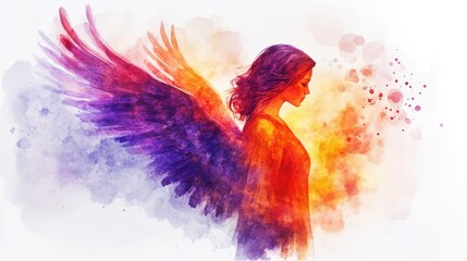Wall Mural - abstract watercolor angel with colorful splashes in modern style