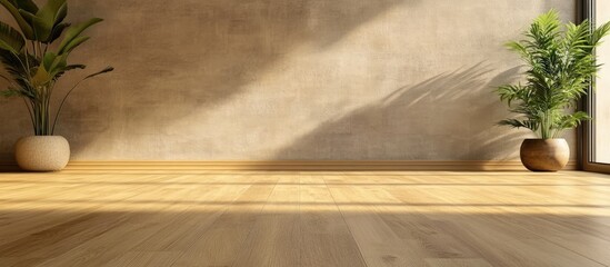 Poster - Spacious Hardwood Floor with Laminate Wood Planks and Empty Copy Space for Text in Modern Interior Setting with Natural Light