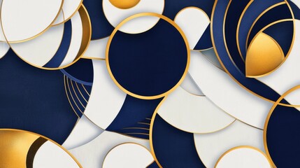Sticker - art deco geometric background with navy blue white and gold tones creating elegant decorative elemen