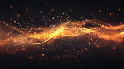 Wall Mural - elegant particles flowing in a warm golden wave on a dark background for artistic and abstract desig