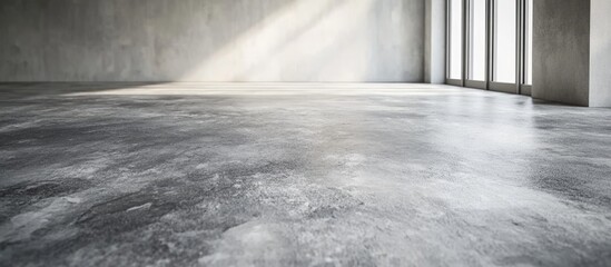 Poster - Empty Bright Room with Grey Cement Floor and Natural Light Ideal for Text Placement and Modern Design Concepts