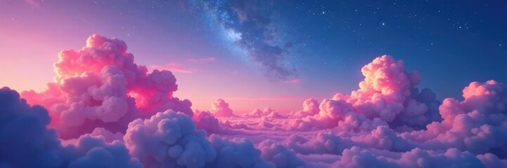 Wall Mural - pink cloud formations are scattered across a dreamy night sky, cloud, calm