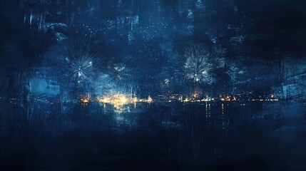 Wall Mural - vibrant fireworks display over pier at night with navy blue abstract background capturing a magical 