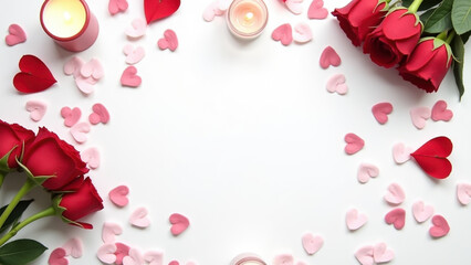 Wall Mural - Romantic Valentine's Day Roses & Candles - Flatlay Photography