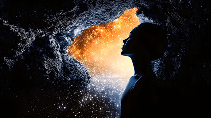 Wall Mural - exploring the depths of the cosmic void through the silhouette of a dreaming figure
