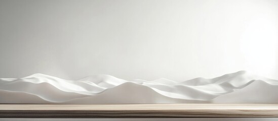 Wall Mural - minimalist product display setup with soft lighting on a white backdrop featuring smooth curves and 