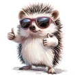 © Vira - Cute hedgehog wearing sunglasses and giving thumbs up in a cheerful pose