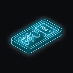 Poster - Glowing blue neon isometric remote control displaying temperature on a dark background