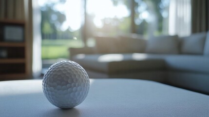 Wall Mural - Serene Modern Living Room with Golf Ball on Table Bright Natural Light and Cozy Design Elements in a Relaxing Space