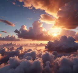 Wall Mural - softly glowing clouds float across the sky at sunset, evening sky, warm light
