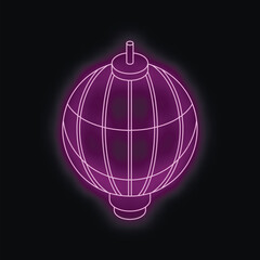 Sticker - Neon sphere glowing purple with grid pattern representing technology, future, or communication, isolated on black