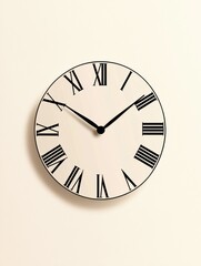 Poster - Stylish wall clock with Roman numerals showing time and modern design in a minimalist interior setting. Generative AI