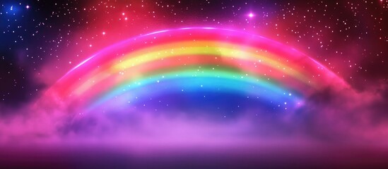 Wall Mural - vibrant neon rainbow background with glowing colors and space for custom text in a starry night sett