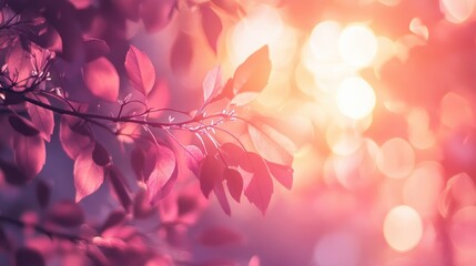 Wall Mural - Tranquil Sunset Light Through Soft Focus Leaves Creating a Serene Nature Background