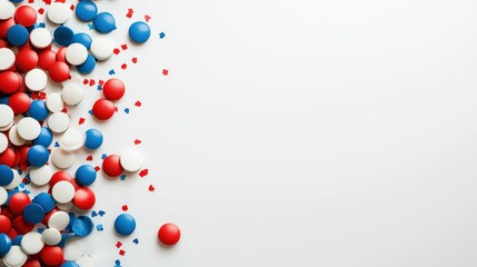 Wall Mural - Minimalist Confetti in Red, White, and Blue on White Background