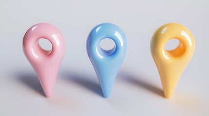 Colorful location pins on white background for navigation or mapping