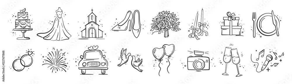 Hand Drawn Marriage Icons Set. Wedding elements collection. Wedding ...