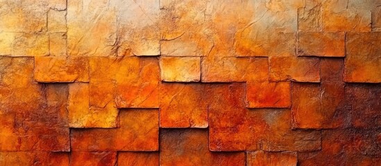 Wall Mural - Abstract brick texture wall in warm orange and brown tones for rustic autumn decor with space for text in industrial design background.