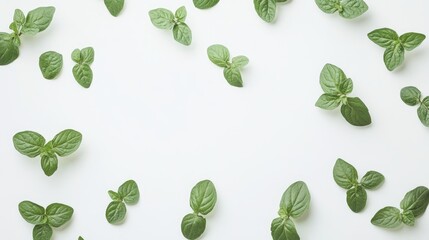 Wall Mural - Oregano leaves arranged on a clean white background ideal for culinary or herbal design purposes